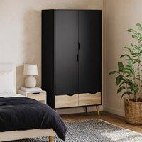 Wyld Haus Sapporo 2 Door Wardrobe with 2 Drawers Black & Natural Oak