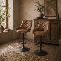 Wyld Haus Set of 2 Tan Faux Leather Retro Gas Lift Bar Stools