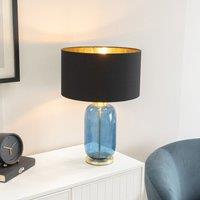 ValueLights Leigh Black with Metallic Gold Shade with Navy Blue Glass & Gold Table Lamp