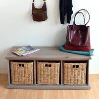 Statement Furniture Tetbury 3 Natural Wicker Basket Hallway Bench in Acacia Wood in Brown
