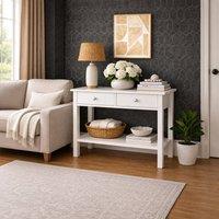 SAXONY White Console Table with Drawers Narrow Hallway Storage Unit