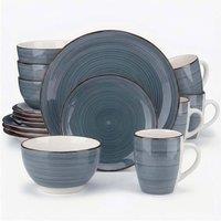 Alivio 16-Piece Blue Glaze Porcelain Dinner Set, Microwave & Dishwasher Safe in Grey