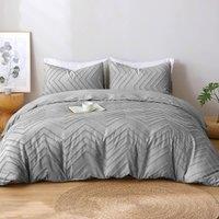 Pamposh Tufted Duvet Cover Set King Size Reversible Bedding Sets in Grey | Size: Single