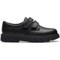 Clarks Lorcam Loop Kid Black Leather Derby Shoes | Size: 10-Wide Fit