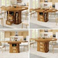 BTM Extendable Dining Table Storage Drawers Wooden Kitchen Table in Brown