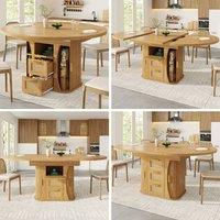 BTM Extendable Dining Table Storage Drawers Wooden Kitchen Table in Natural