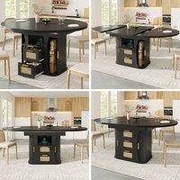BTM Extendable Dining Table Storage Drawers Wooden Kitchen Table in Black