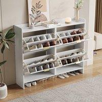 BTM Modern Shoe Cabinet Flip Drawers Storage Rack Open Shelves in White