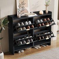 BTM Modern Shoe Cabinet Flip Drawers Storage Rack Open Shelves in Black