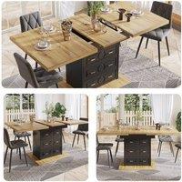 BTM Extendable Dining Table Wooden Kitchen Table for 6 People in Black