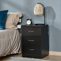HOMCOM Modern 3 Drawers Side Table, Bedside Table with Wood Effect, Black