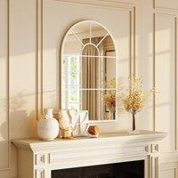 HOMCOM Arched Window Wall Mirror for Living Room Bedroom, 91x60cm, White | Size: 91x60 cm