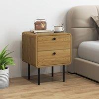 HOMCOM Bedside Table, Modern Nightstand with 2 Drawers Rounded Edges, Oak in Natural
