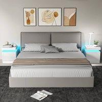 HOMCOM High Gloss Bedside Table with LED Light & 2 Drawers, Set of 2, White