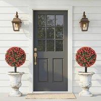 HOMCOM Artificial Rose Topiary, UV Resistant, 2-Pack, 55 cm, Red