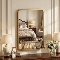 HOMCOM Rectangle Wall Mirror with Shelf 70 x 50 cm, for Living Room, Bedroom in Gold | Size: 70 x 50 cm