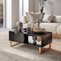 HOMCOM Coffee Table, Living Room Table with Drawer & Open Shelves in Black