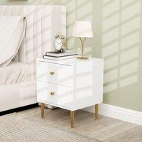 HOMCOM Modern Bedside Table with Drawer, Side Table with Metal Legs, White