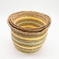 KDMD Seagrass Straw Vase Baskets Set of 3 Natural Yellow Green