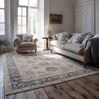 Kukoon Beige Ivory Floral Distressed Machine Washable Living Room Area Rug in Cream | Size: 80 cm x 150 cm