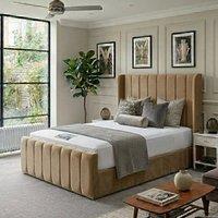 Stratus Interiors Oulton Luxury Wingback Paneled Bed Frame - Gas lift Ottoman Storage in Light Brown | Size: Single