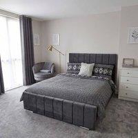 Stratus Interiors Oulton Modern Wingback Paneled Bed Frame - Non Storage in Dark Grey | Size: King