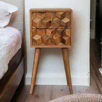 Direct Wicker Solid Wood Mini Cube Carved 2 Drawer Bedside in Brown | Size: 1 Pack