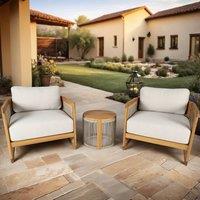 MIMO Solid Wood Outdoor Bistro Set - Two Armchairs with Side Table in Natural | Size: 2 Person