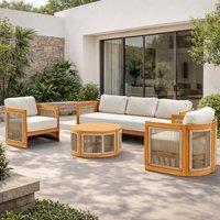 MIMO Outdoor Solid Wood Rope Three-seat Sofa Set with Coffee Table in Natural | Size: 4 Pack