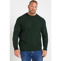 BadRhino Men's Crew Neck Cable Knit Jumper in Green | Size: 3XL