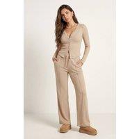Urban Bliss Women's Rib Soft V Cardigan Set in Beige | Size: Medium/Large
