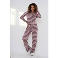 STYLEWISE Women's Multi Stripe Long Sleeve Top & Trouser Co-ord Set in Pink | Size: Medium/Large