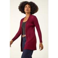 Roman Women's Longline Stretch Ribbed Cardigan in Wine | Size: 16
