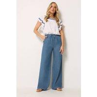 Long Tall Sally Women's Tall Washed Pull On Wide Leg Jeans in Blue | Size: 12L