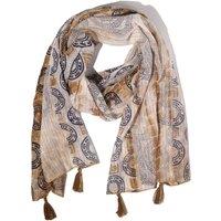 KDMD Women's Nomad Sari Summer Marbella Print Scarf Coffee Gold 180x50cm in Cream | Size: 180x50 cm