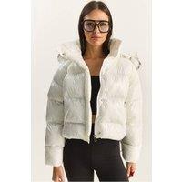 Bianco Lucci Women's Hooded Puffer Down Coat in White | Size: Large