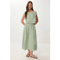 Happiness Istanbul Women's Cotton Sleeveless Blouse & Wide-Leg Skirt Set in Green | Size: Medium