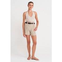 Dilvin Women's High-waist Tailored Crepe Shorts With Belt in Beige | Size: Medium