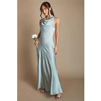Oasis Women's Sage Cowl Halterneck Satin Maxi Bridesmaid Dress | Size: 10