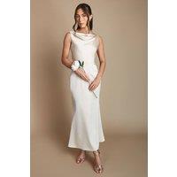 Oasis Women's Champagne Cowl Neck Open Back Midi Bridesmaid Dress | Size: 16