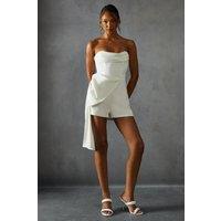 MissPap Women's Satin Draped Bow Playsuit in White | Size: 12