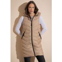 Klass. Women's Hooded Longline Gilet in Camel | Size: 18
