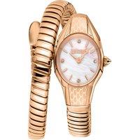 Just Cavalli Women's Snake 316L Stainless Steel Rose Gold Diamonds Mother of Pearl Watch