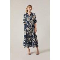 James Lakeland Women's Navy Ornamental Print Tiered Midi Dress | Size: 18
