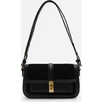 Where's That From Women's 'Coral' Suede Structured Shoulder Bag with Gold Lock in Black