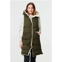 Izabel London Women's Reversible Faux Fur Padded Hooded Gilet in Green | Size: Large
