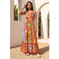 Roman Women's Patchwork Ric Rac Maxi Dress in Red | Size: 18