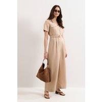Phase Eight Women's Daniela V-Neck Short Sleeve Jumpsuit in Light Beige | Size: 12