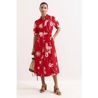 Phase Eight Women's Petite Delphine Belted Midi Shirt Dress in Red | Size: 6