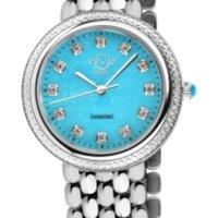 Gevril Women's Arezzo 33M Swiss Made Diamond Turquoise Dial Bracelet Watch in Silver